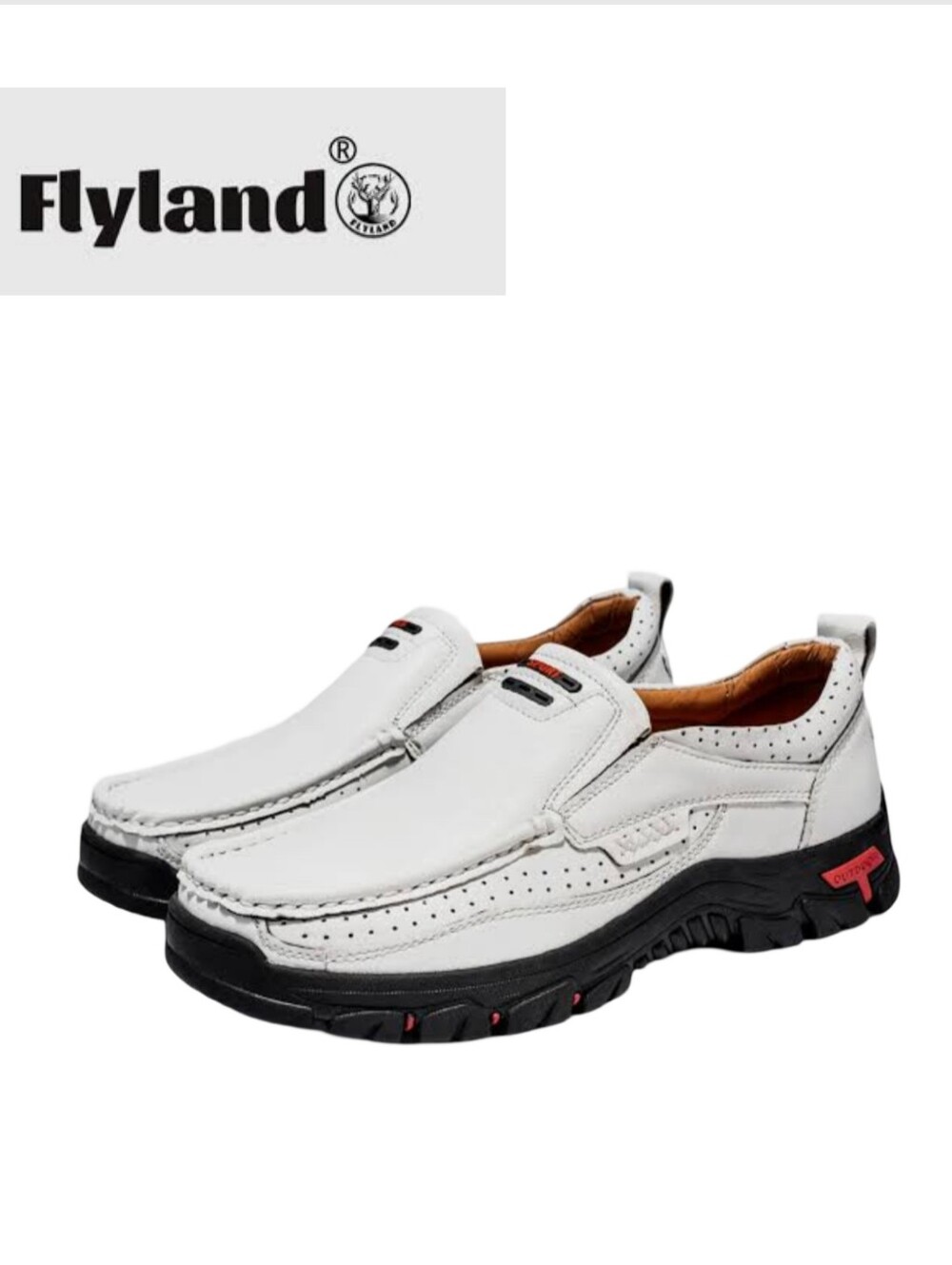 New Flyland Men's White & Black Outdoor Slip-On Moccasins Loafers Shoes Size 11